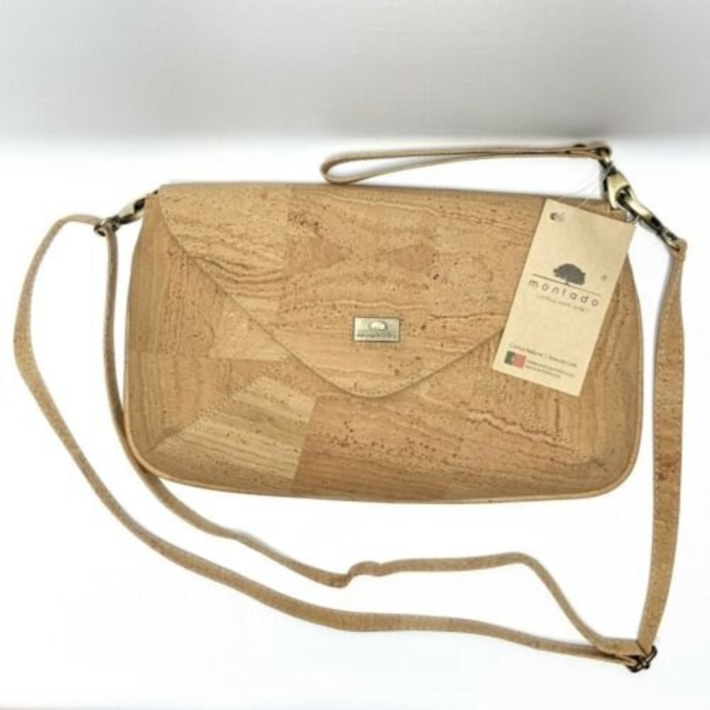 Montado Portuguese Cork Purse Cross Body Shoulder Eco Vegan 13" Magnetic Clasp